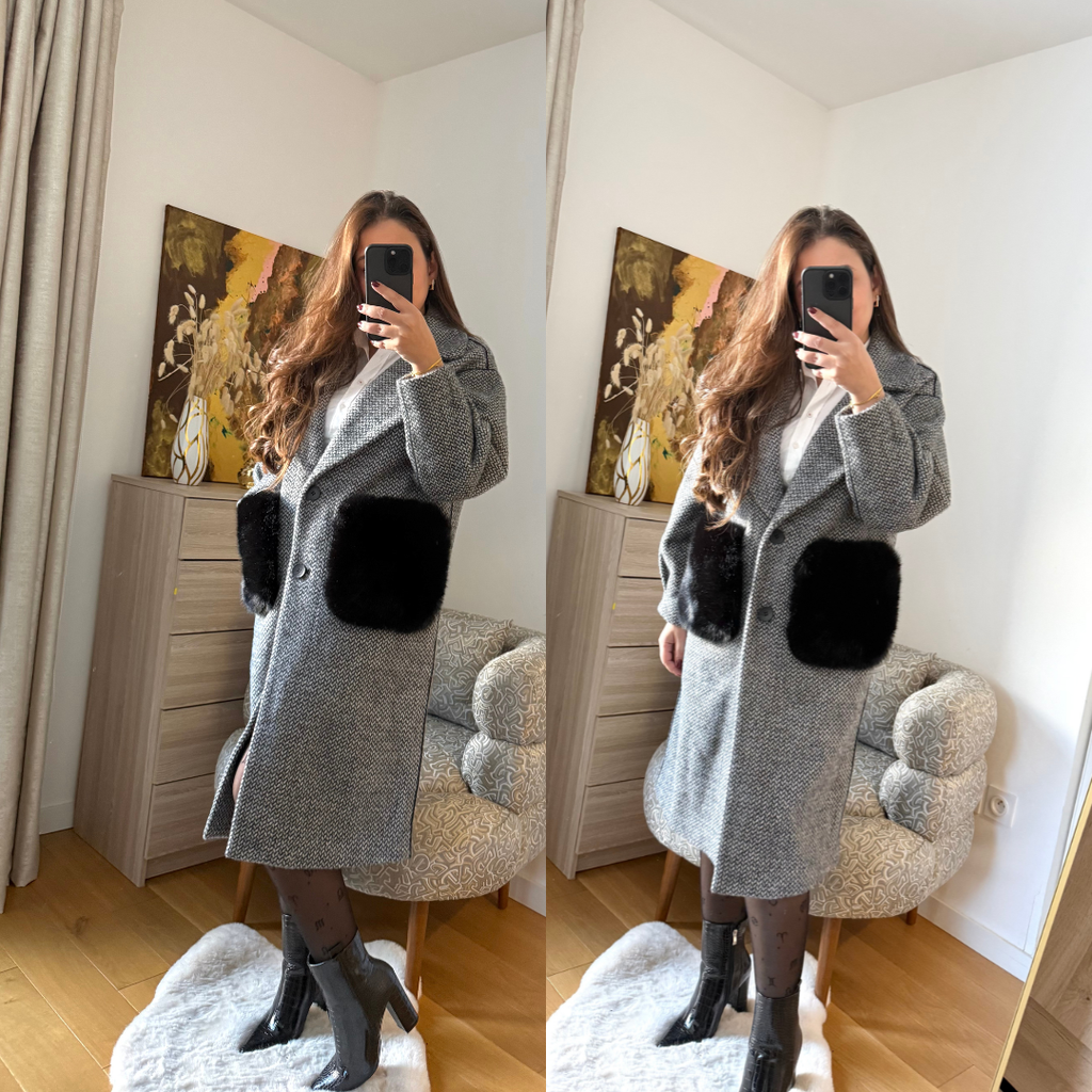 Manteau Cachemire Gris Réversible
