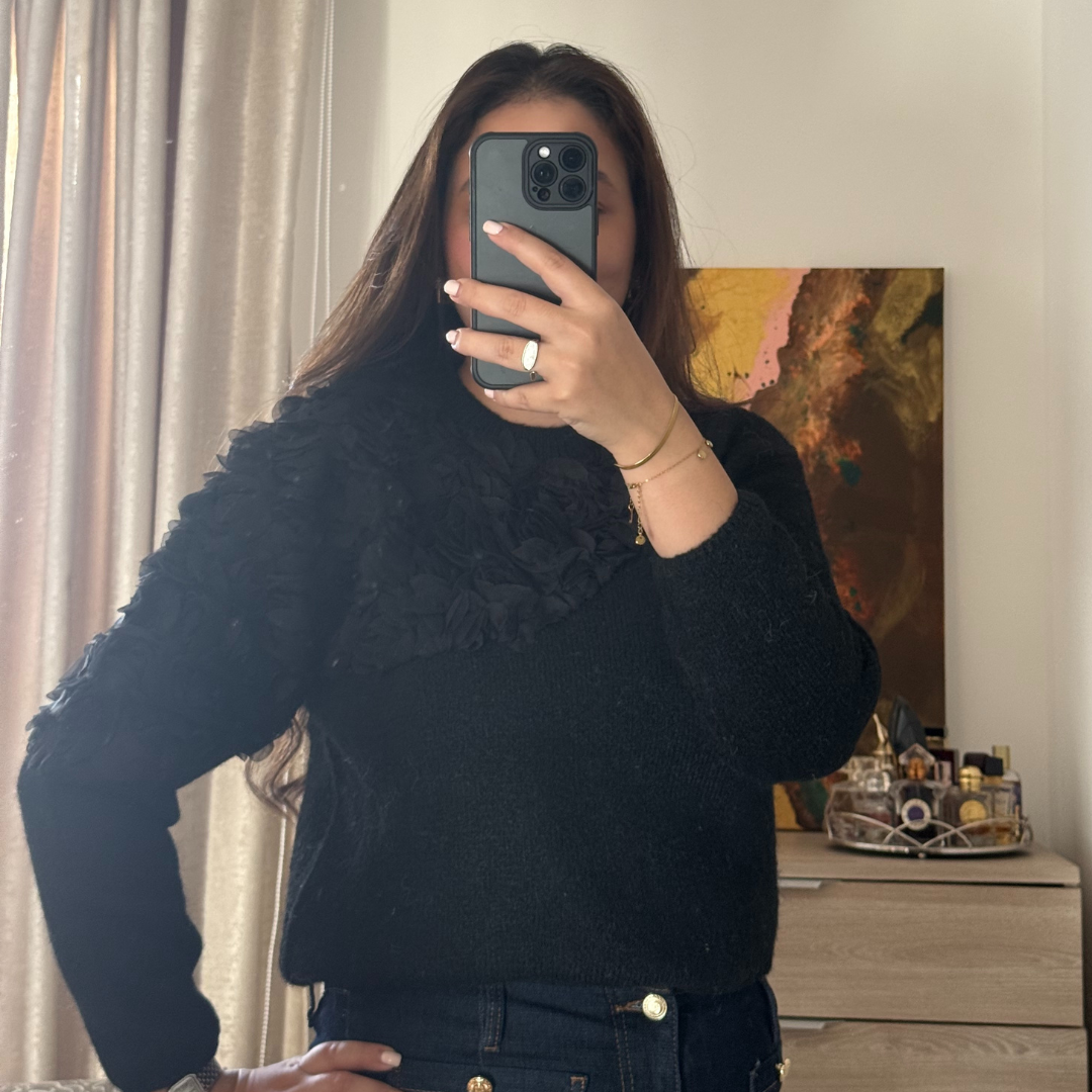 Pull à Fleurs Noir
