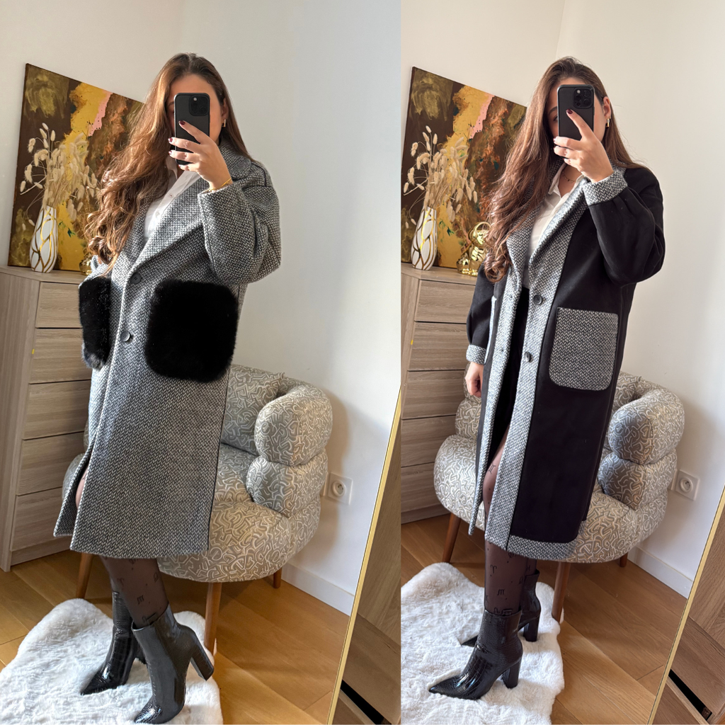 Manteau Cachemire Gris Réversible