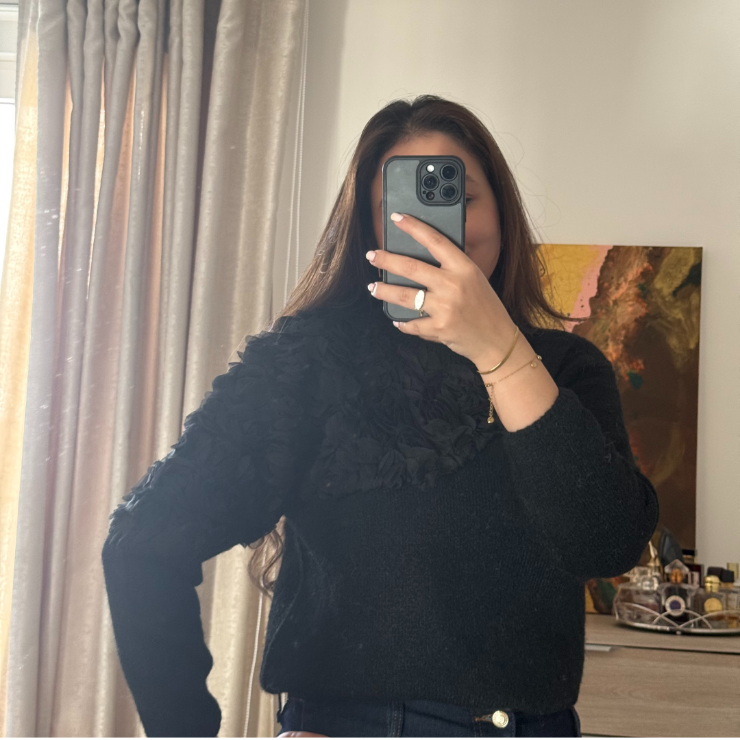 Pull à Fleurs Noir