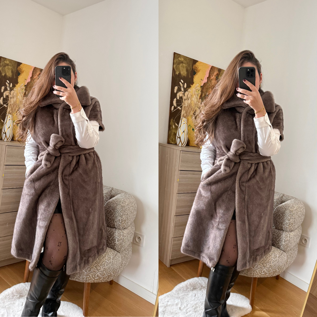 Manteau Fourrure Taupe