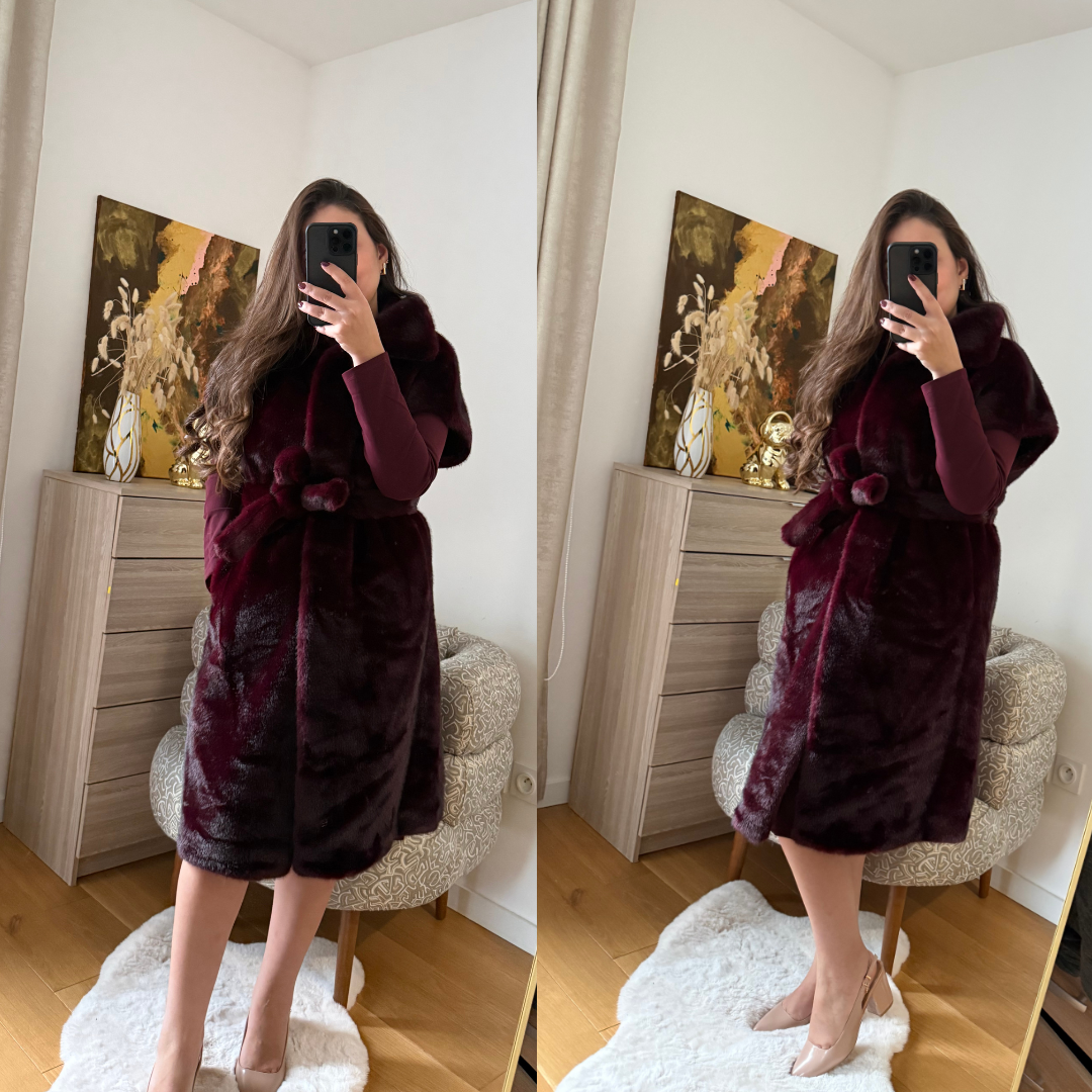 Manteau Fourrure Bordeaux