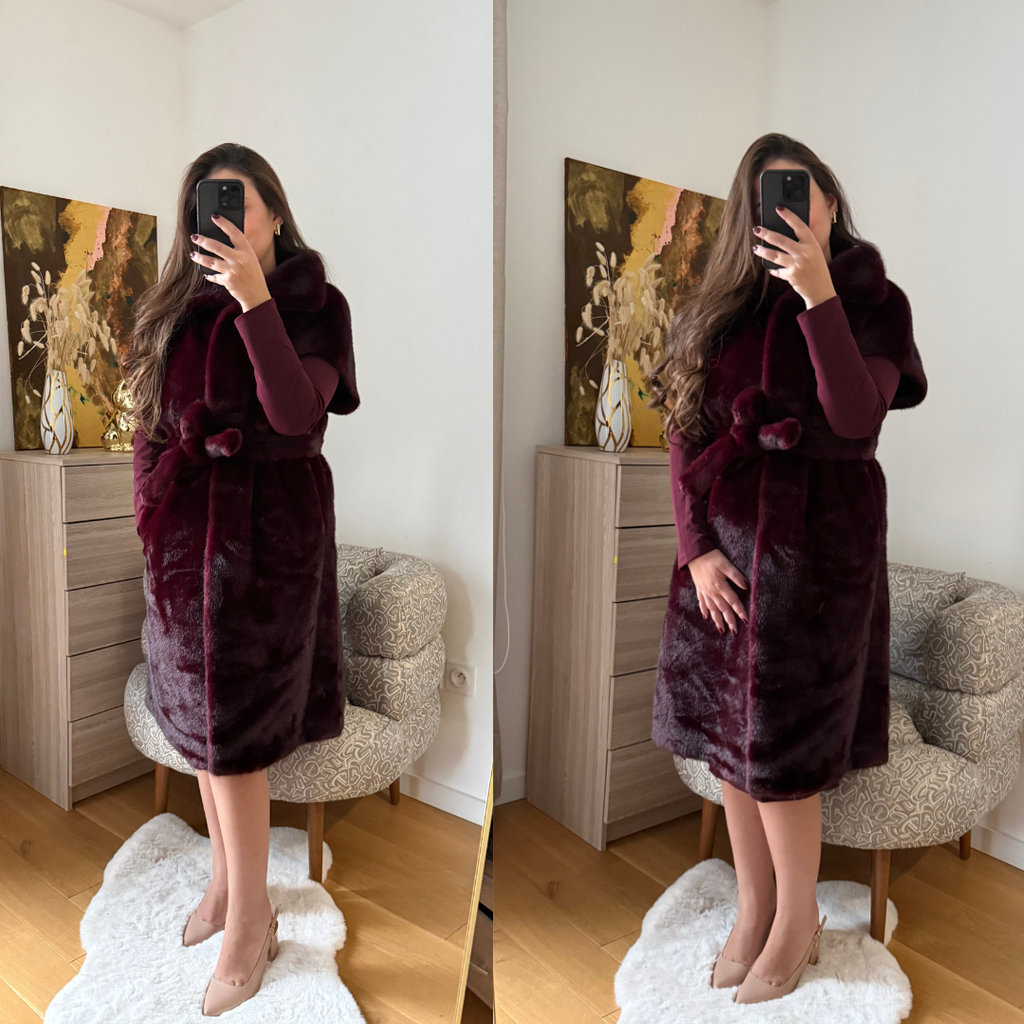 Manteau Fourrure Bordeaux