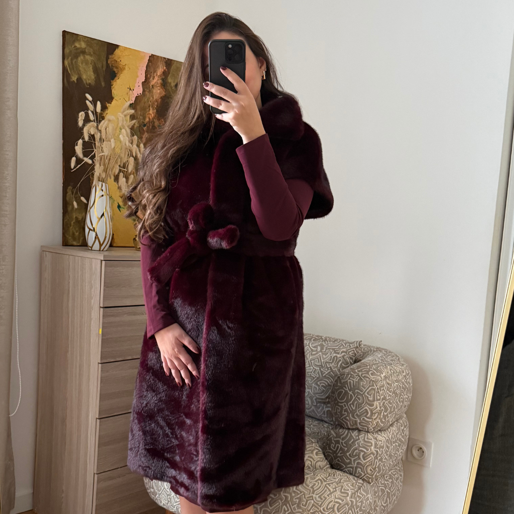 Manteau Fourrure Bordeaux