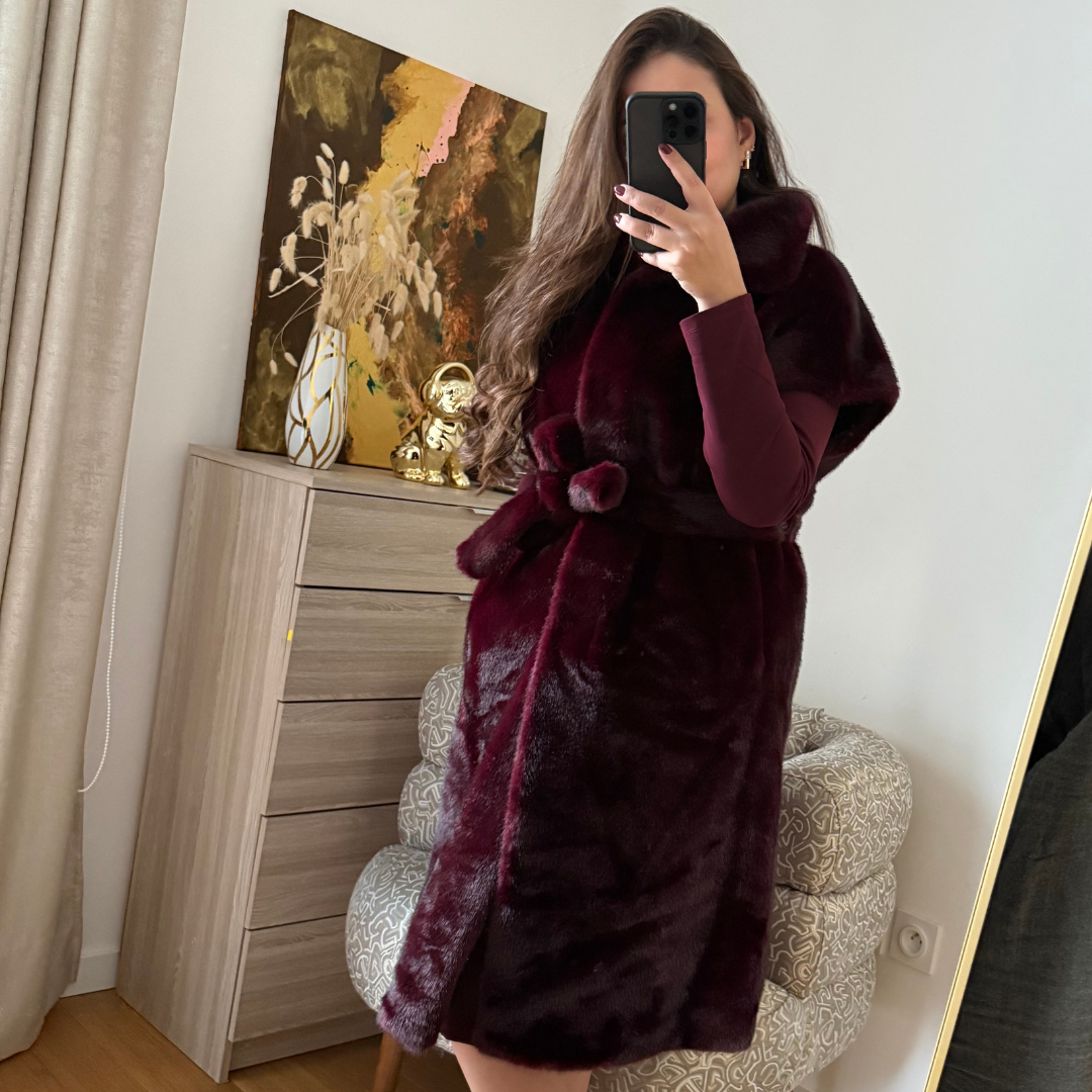 Manteau Fourrure Bordeaux