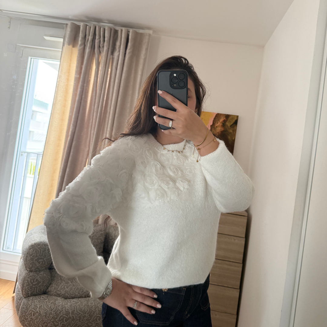 Pull à Fleurs Blanc